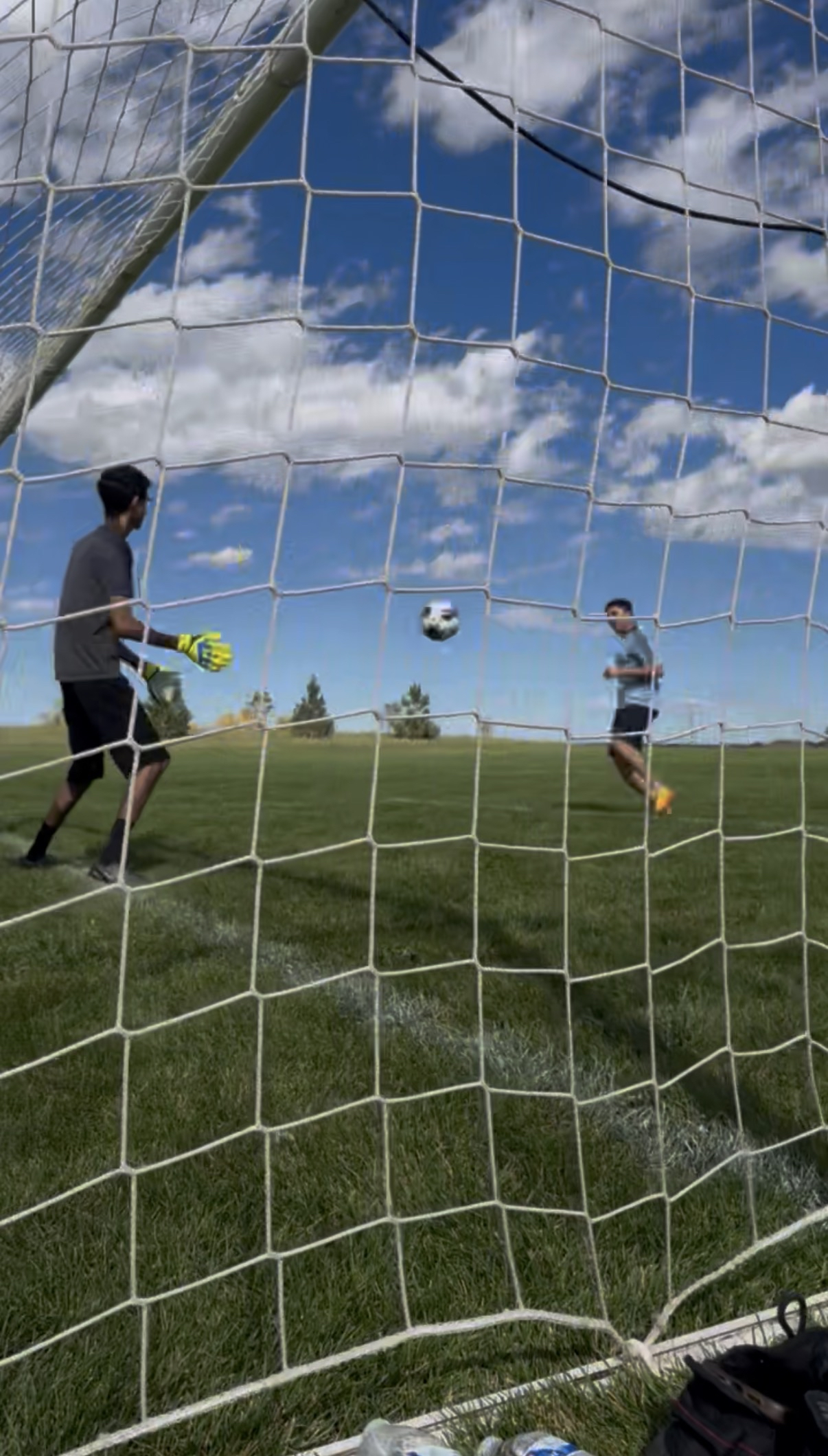 Playing soccer outdoors