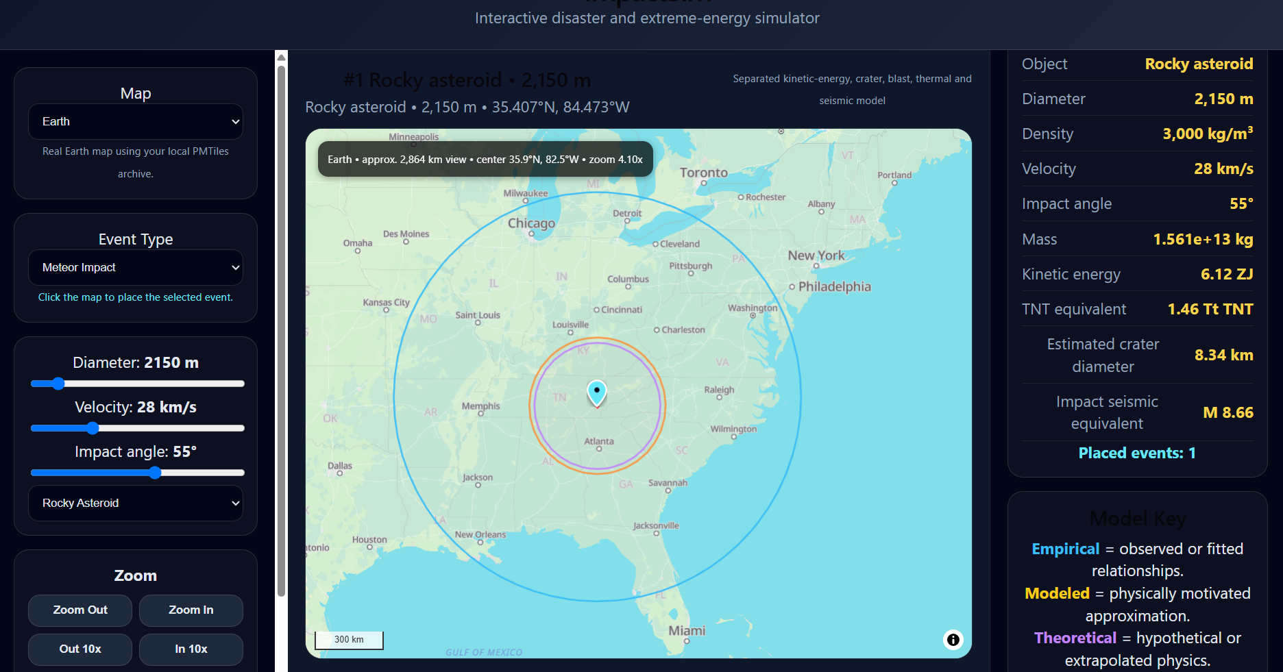 Meteor impact simulation in ImpactSim