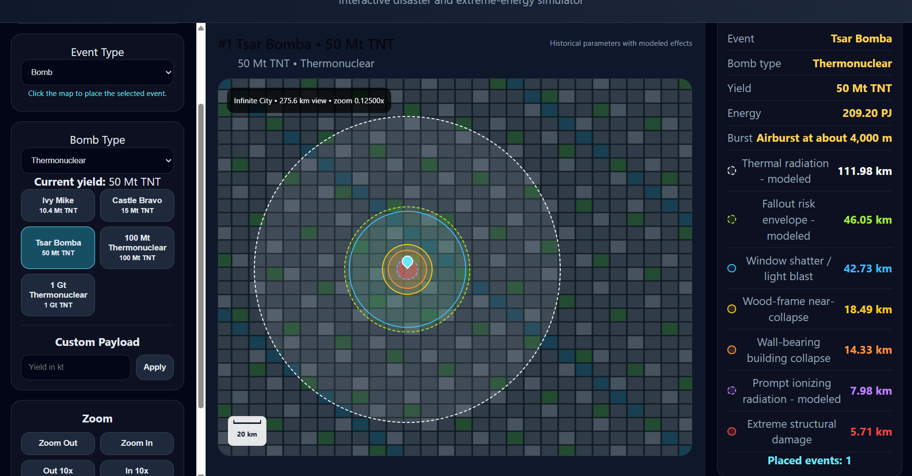 Nuclear detonation simulation in ImpactSim
