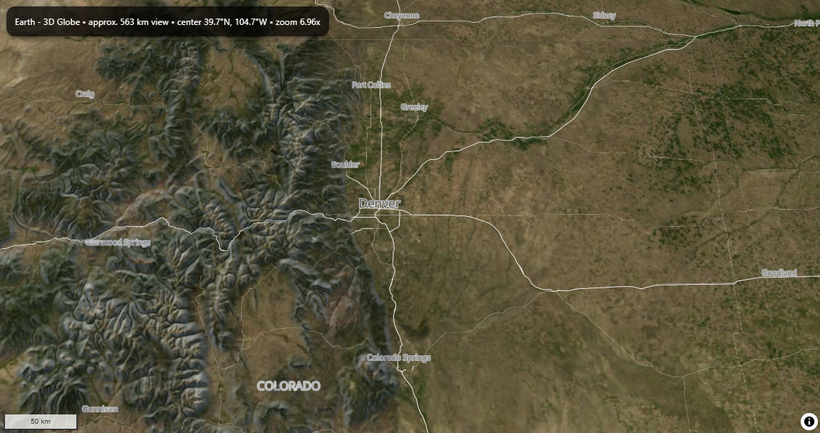 Rocky Mountains terrain displayed in ImpactSim