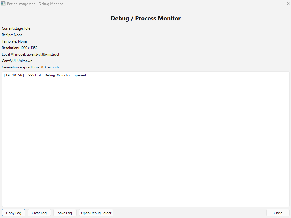 Development and debugging output from the recipe automation tool